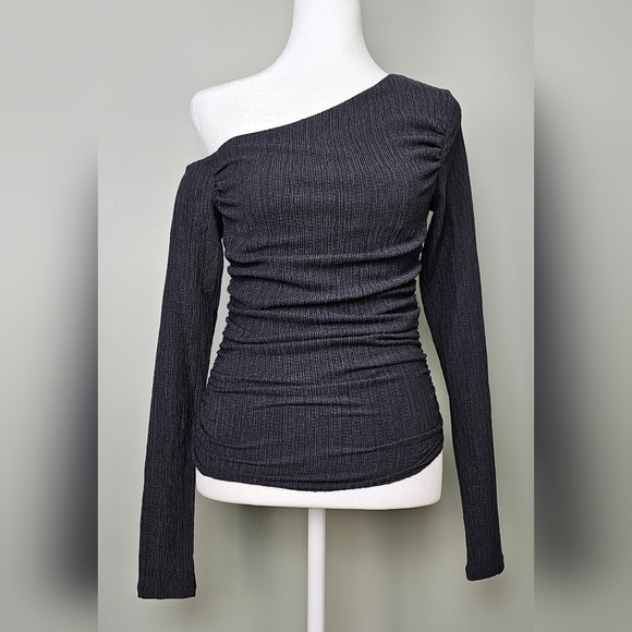 Zara TEXTURED ASYMMETRICAL TOP Dark anthracite SMALL - Picture 1 of 7